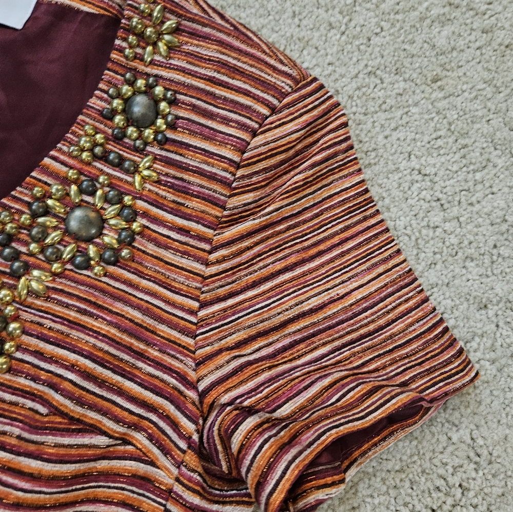 Boston Proper Women's Size 16 Embellished Striped Short Sleeve Jacket - Picture 5 of 13